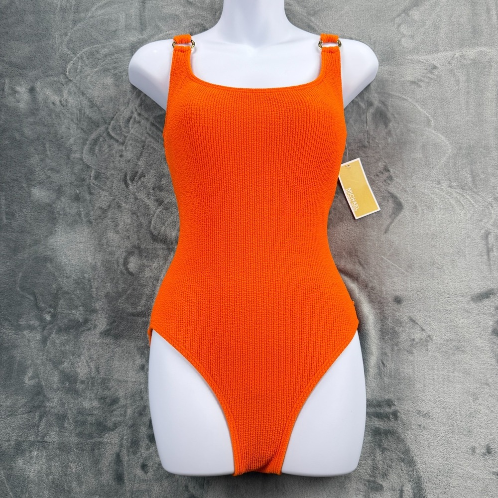 Michael Kors One Piece Swimsuit Size 12 Tangerine Orange Textured NWT $124